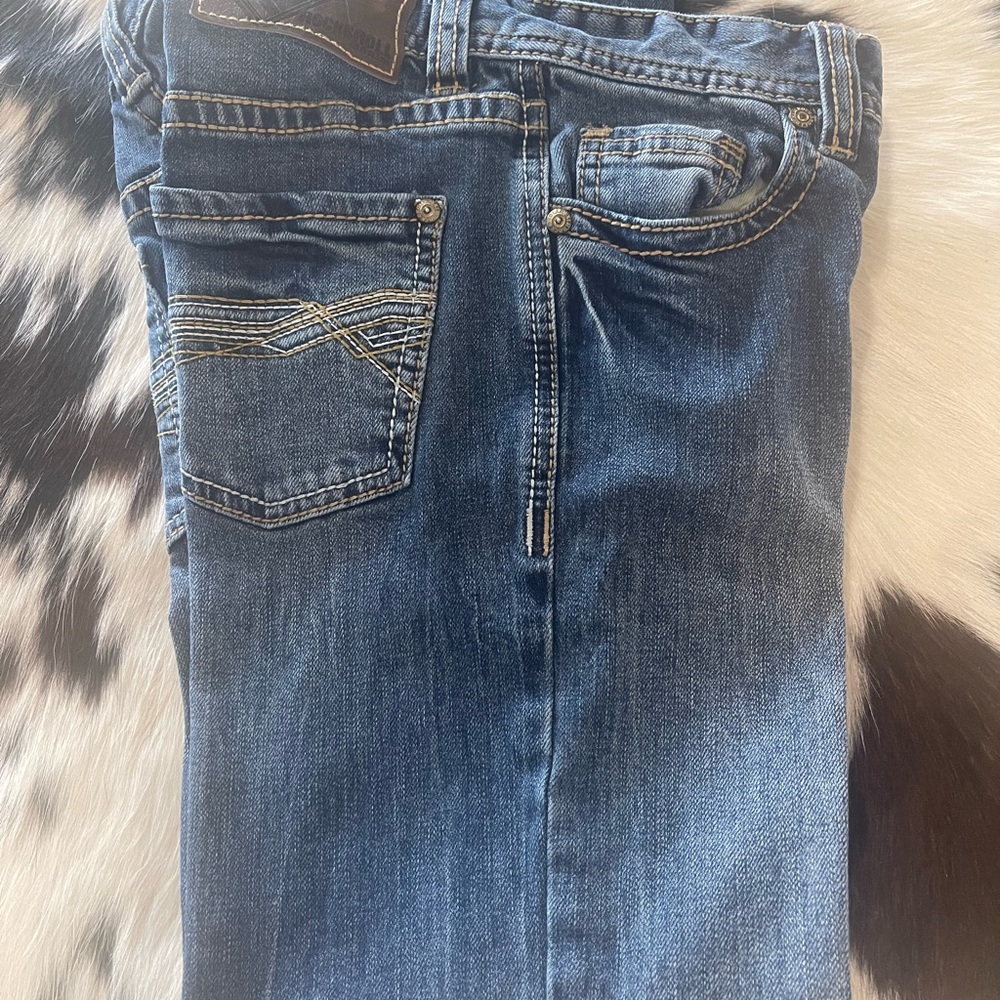 Boys Size 10 Rock & Roll Dark Blue Denim Jeans with Contrast Stitching